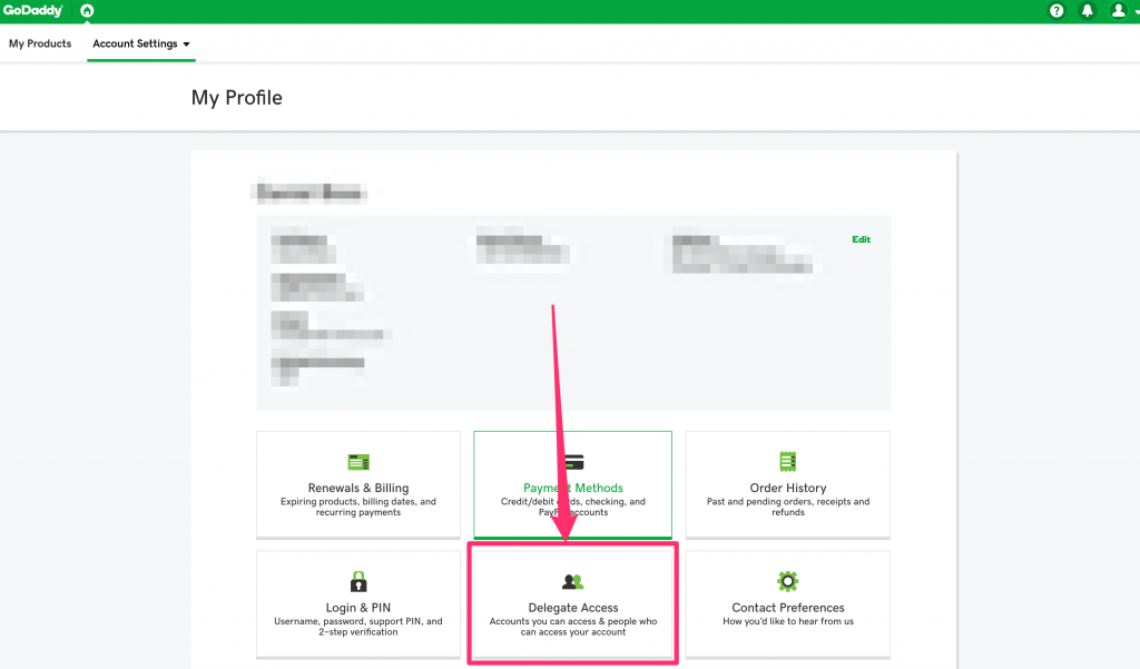 godaddy delegate access