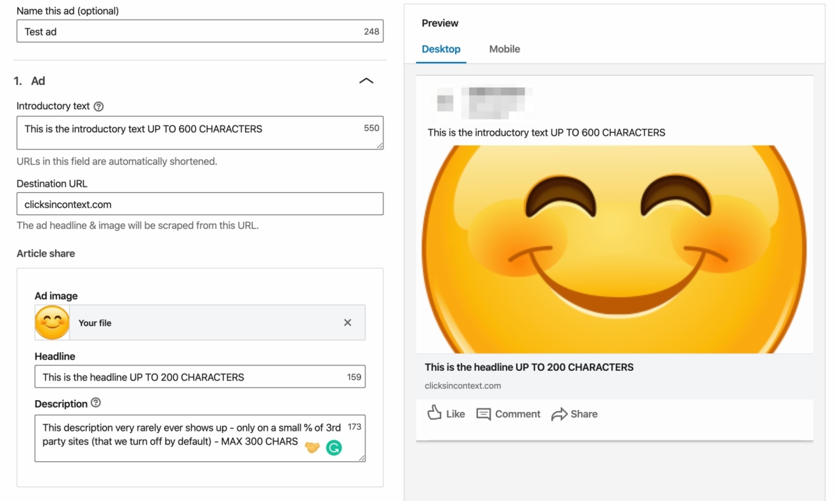 LinkedIn Ads Character Limits ClicksInContext Your Digital